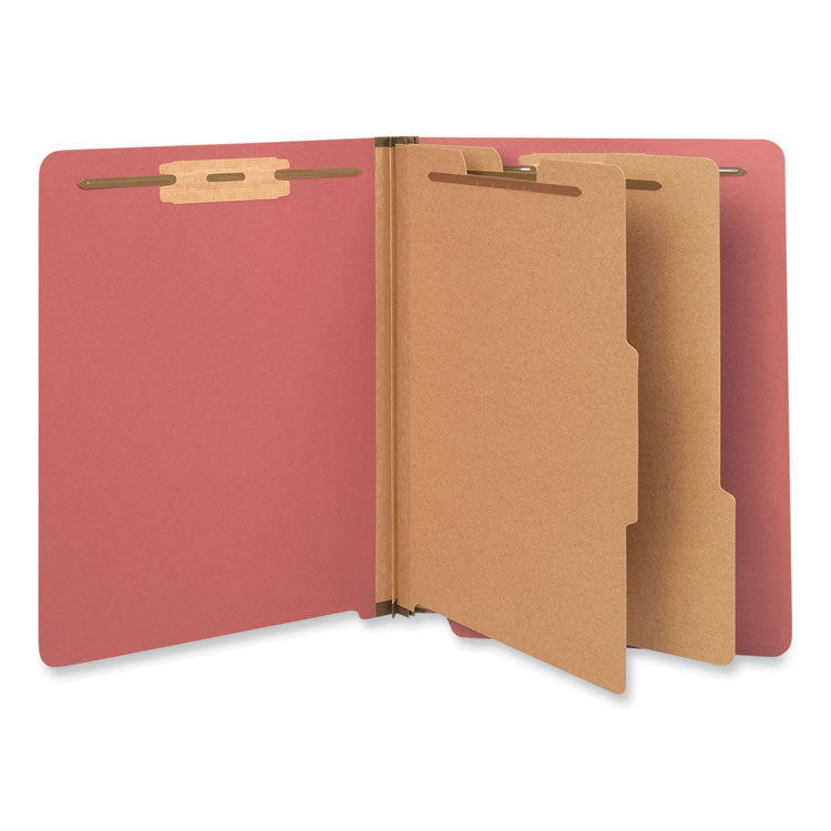 Universal - Deluxe Six-Section Colored Pressboard End Tab Classification Folders, 2 Dividers, Letter Size, Bright Red, 10/Box