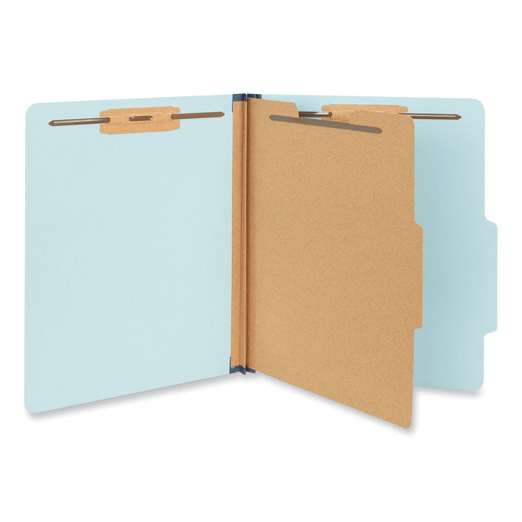 Universal - Four-Section Pressboard Classification Folders, 1 Divider, Letter Size, Light Blue, 20/Box