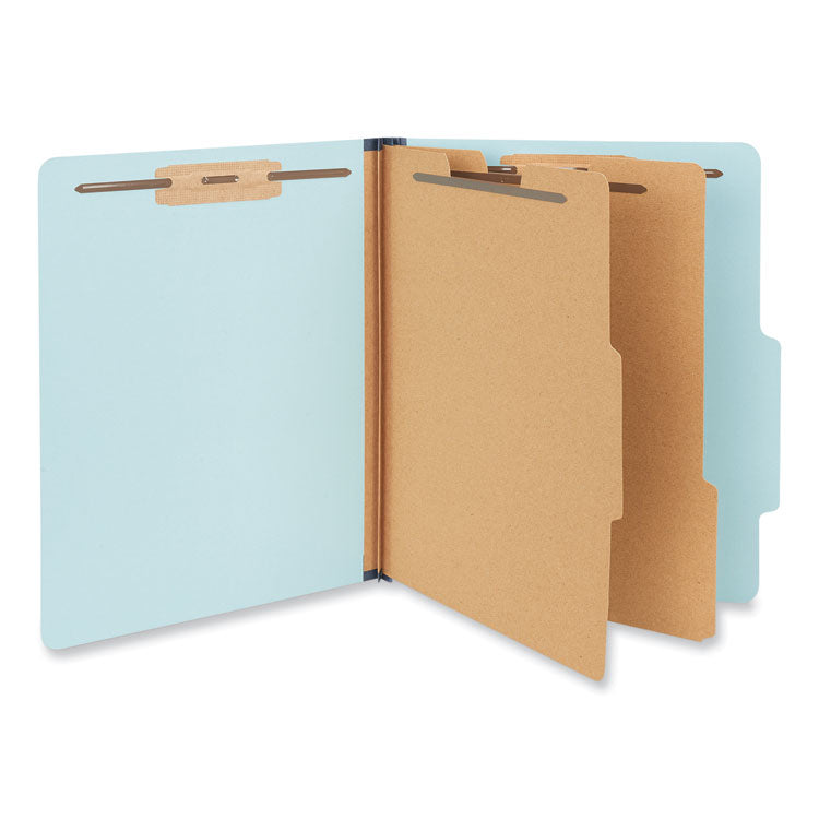 Universal - Six-Section Pressboard Classification Folders, 2 Dividers, Letter Size, Light Blue, 20/Box