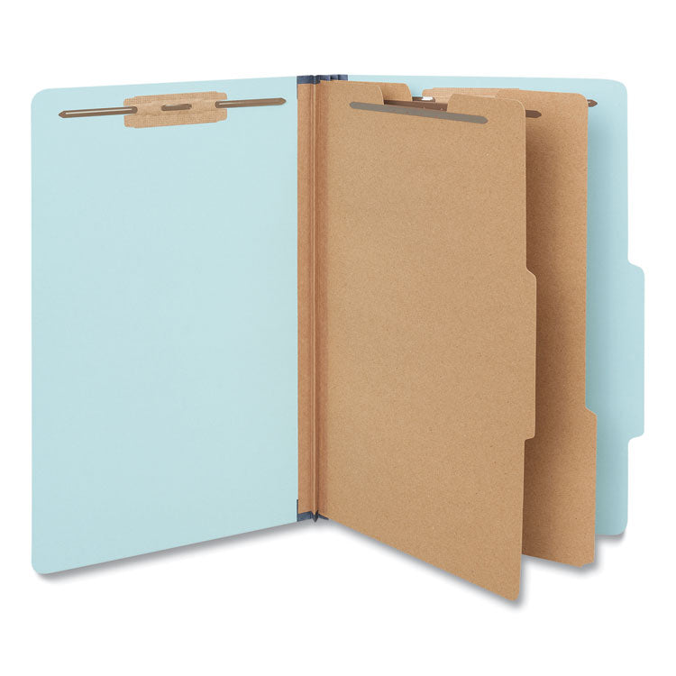 Universal - Six-Section Classification Folders, Heavy-Duty Pressboard Cover, 2 Dividers, 2.5" Expansion, Legal Size, Light Blue, 20/Box