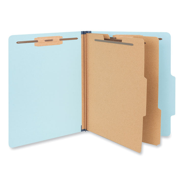 Universal - Six-Section Classification Folders, Heavy-Duty Pressboard Cover, 2 Dividers, 2.5" Expansion, Letter Size, Light Blue, 20/Box