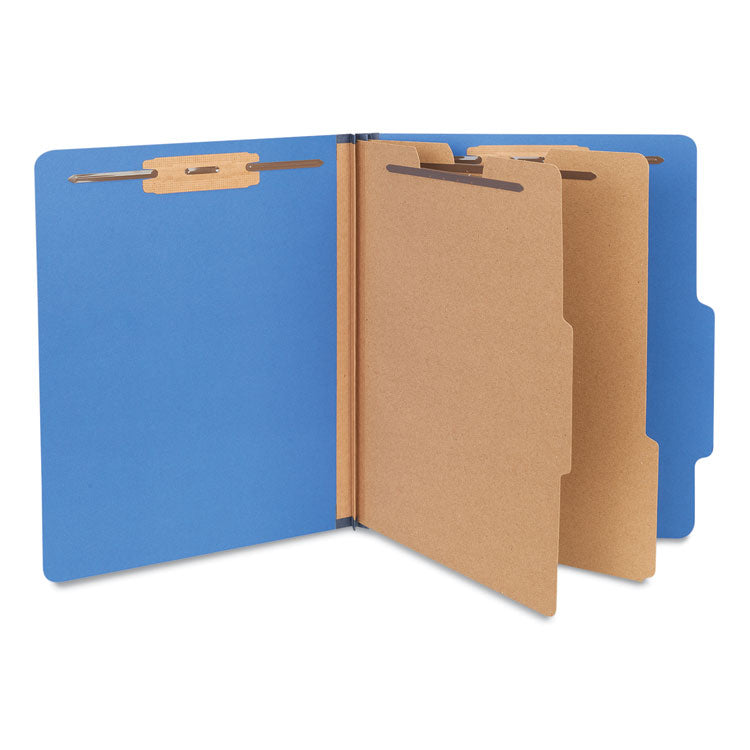 Universal - Six-Section Pressboard Classification Folders, 2 Dividers, Letter Size, Blue, 10/Box