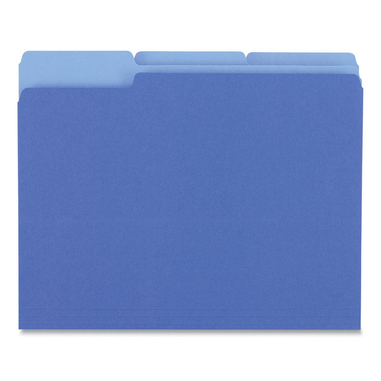 Universal - Deluxe Colored Top Tab File Folders, 1/3-Cut Tabs: Assorted, Letter Size, Blue/Light Blue, 100/Box