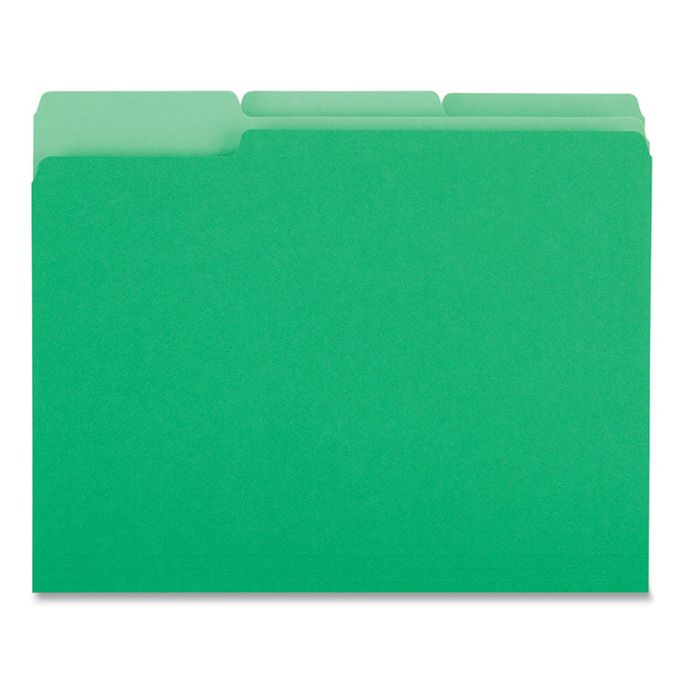 Universal - Deluxe Colored Top Tab File Folders, 1/3-Cut Tabs: Assorted, Letter Size, Green/Light Green, 100/Box