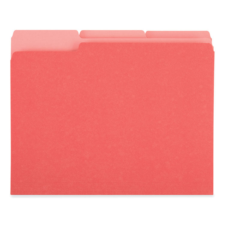 Universal - Deluxe Colored Top Tab File Folders, 1/3-Cut Tabs: Assorted, Letter Size, Red/Light Red, 100/Box