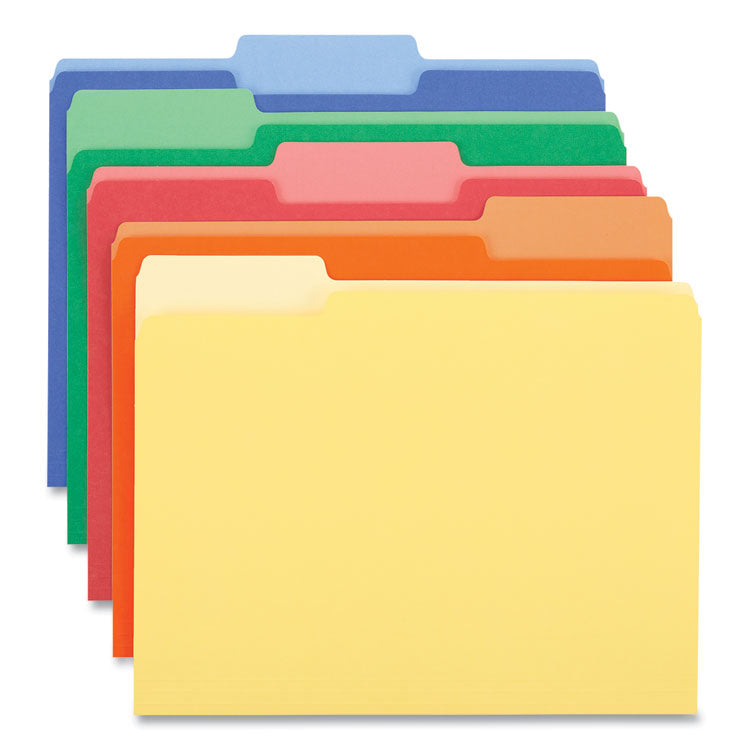 Universal - Deluxe Colored Top Tab File Folders, 1/3-Cut Tabs: Assorted, Letter Size, Assorted Colors, 100/Box