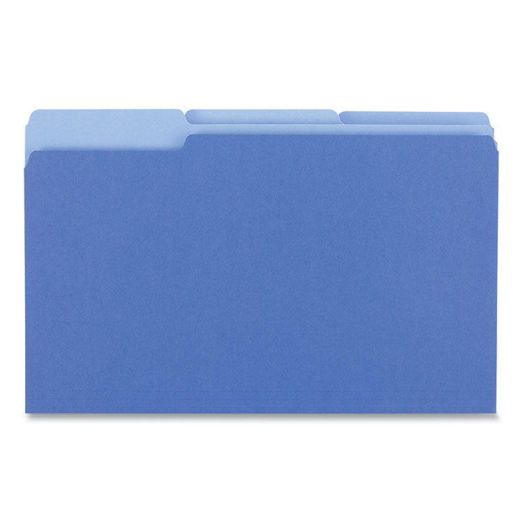 Universal - Deluxe Colored Top Tab File Folders, 1/3-Cut Tabs: Assorted, Legal Size, Blue/Light Blue, 100/Box