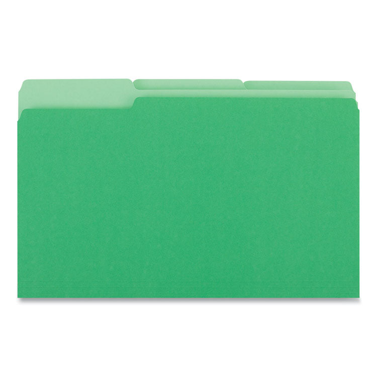 Universal - Deluxe Colored Top Tab File Folders, 1/3-Cut Tabs: Assorted, Legal Size, Bright Green/Light Green, 100/Box