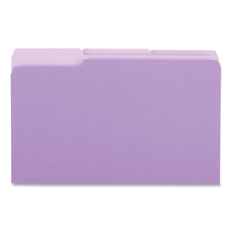 Universal - Deluxe Colored Top Tab File Folders, 1/3-Cut Tabs: Assorted, Legal Size, Violet/Light Violet, 100/Box