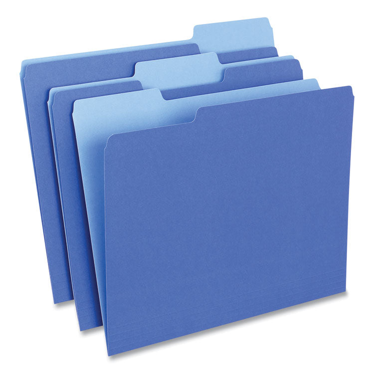 Universal - Interior File Folders, 1/3-Cut Tabs: Assorted, Letter Size, 11-pt Stock, Blue, 100/Box