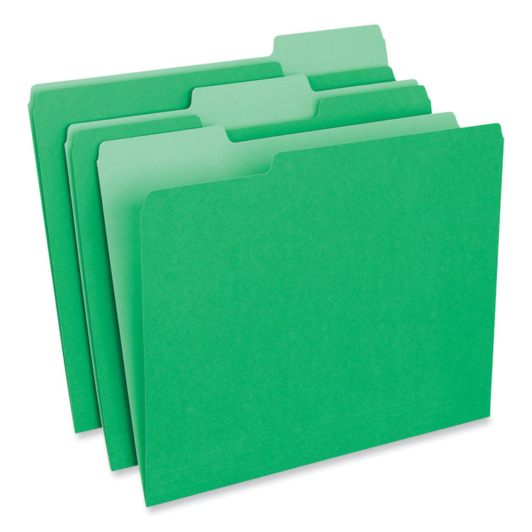 Universal - Interior File Folders, 1/3-Cut Tabs: Assorted, Letter Size, 11-pt Stock, Green, 100/Box