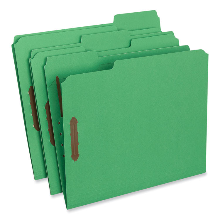 Universal - Deluxe Reinforced Top Tab Fastener Folders, 2 Fasteners, Letter Size, Green Exterior, 50/Box