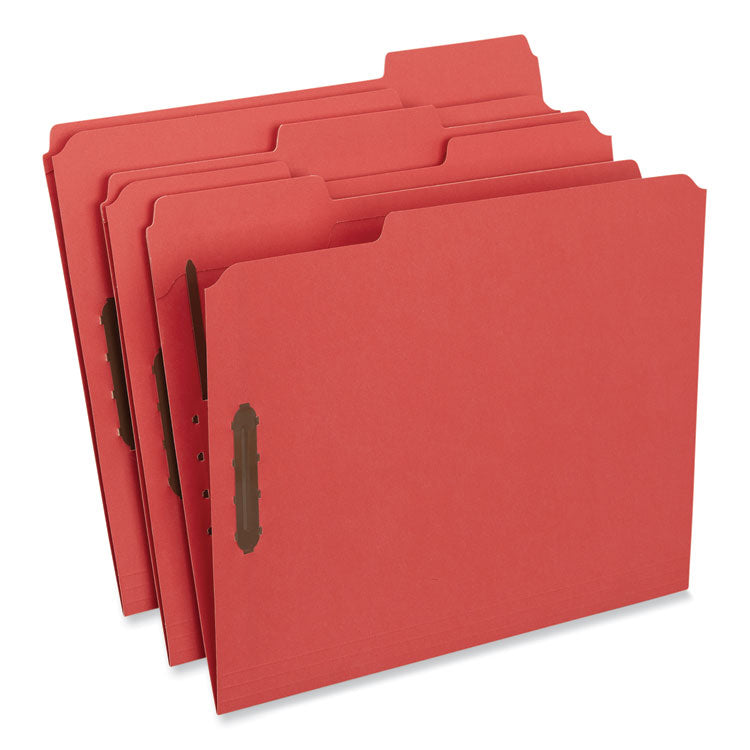 Universal - Deluxe Reinforced Top Tab Fastener Folders, 2 Fasteners, Letter Size, Red Exterior, 50/Box