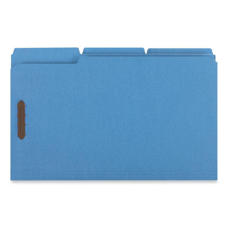 Universal - Deluxe Reinforced Top Tab Fastener Folders, 2 Fasteners, Legal Size, Blue Exterior, 50/Box