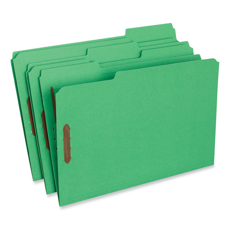 Universal - Deluxe Reinforced Top Tab Fastener Folders, 2 Fasteners, Legal Size, Green Exterior, 50/Box