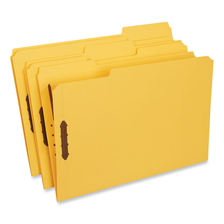 Universal - Deluxe Reinforced Top Tab Fastener Folders, 2 Fasteners, Legal Size, Yellow Exterior, 50/Box