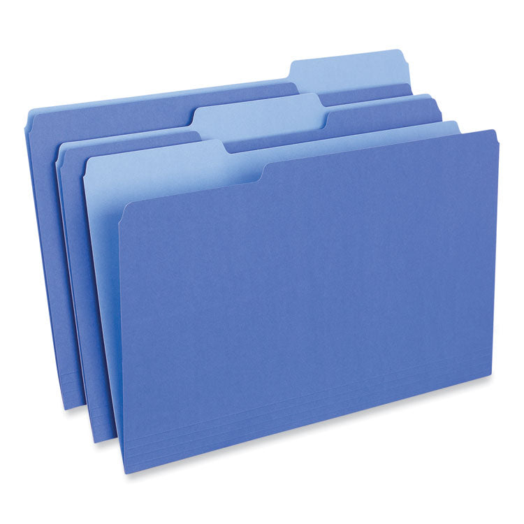 Universal - Interior File Folders, 1/3-Cut Tabs: Assorted, Legal Size, 11-pt Stock, Blue, 100/Box