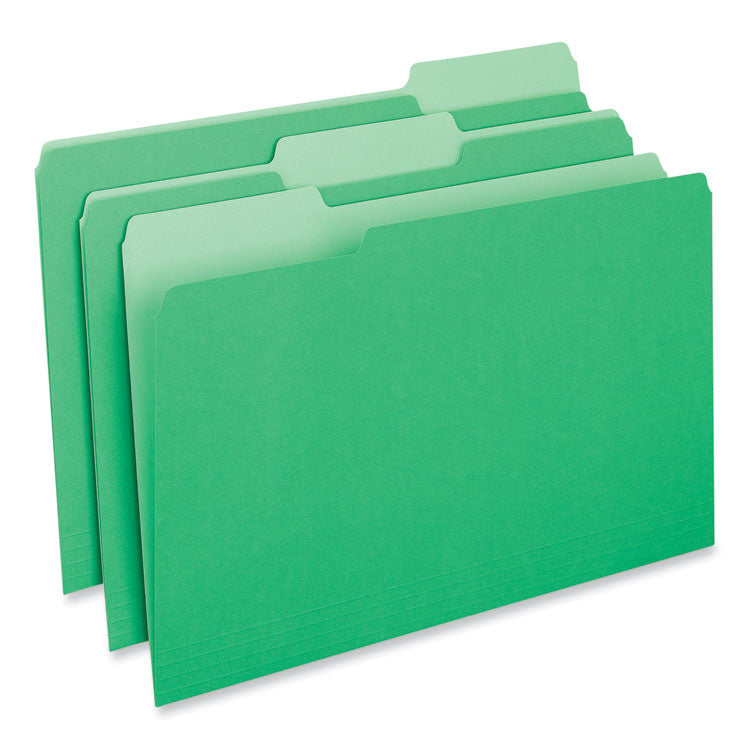 Universal - Interior File Folders, 1/3-Cut Tabs: Assorted, Legal Size, 11-pt Stock, Green, 100/Box