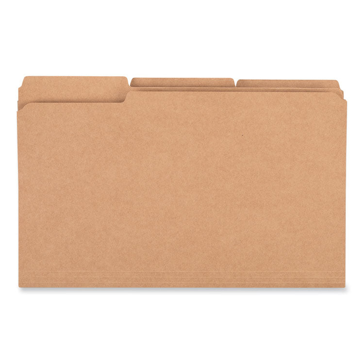 Universal - Reinforced Kraft Top Tab File Folders, 1/3-Cut Tabs: Assorted, Legal Size, 0.75" Expansion, Brown, 100/Box