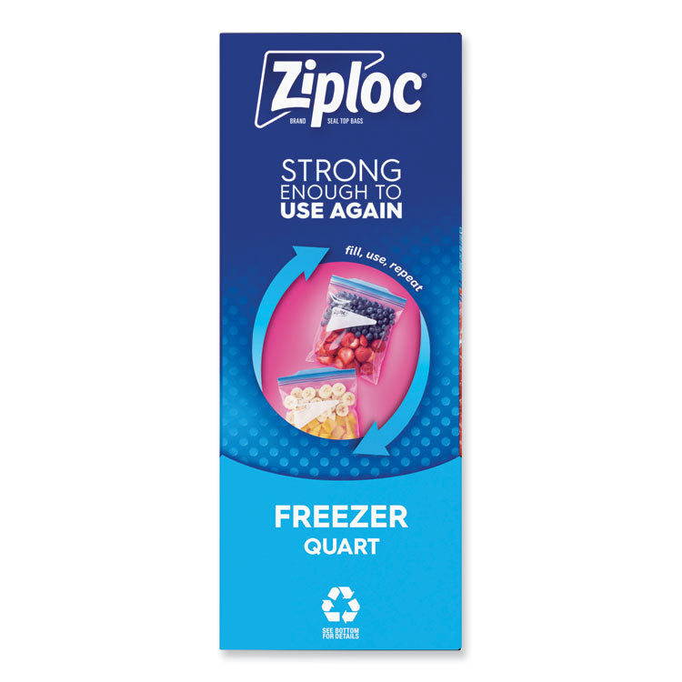 Ziploc - Double Zipper Freezer Bags, 1 qt, 2.7 mil, 6.97" x 7.7", Clear, 9/Carton