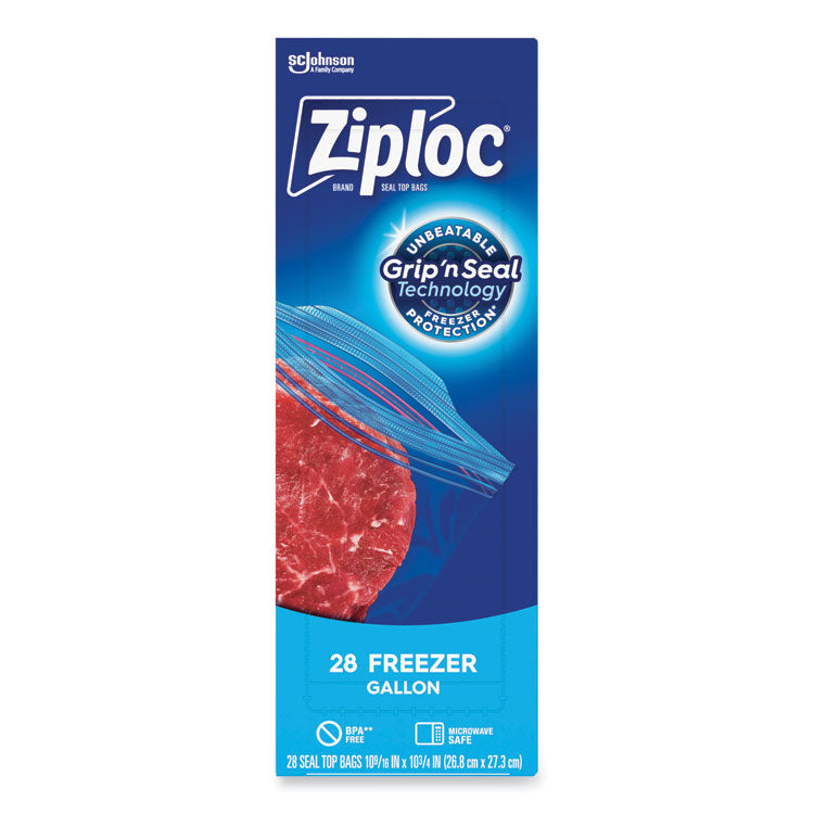 Ziploc - Zipper Freezer Bags, 1 gal, 2.7 mil, 9.6" x 12.1", Clear, 28/Box, 9 Boxes/Carton