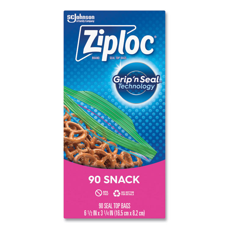 Ziploc - Seal Top Snack Bags, 10 oz, 6.5" x 3.25", Clear, 90/Box, 12 Boxes/Carton