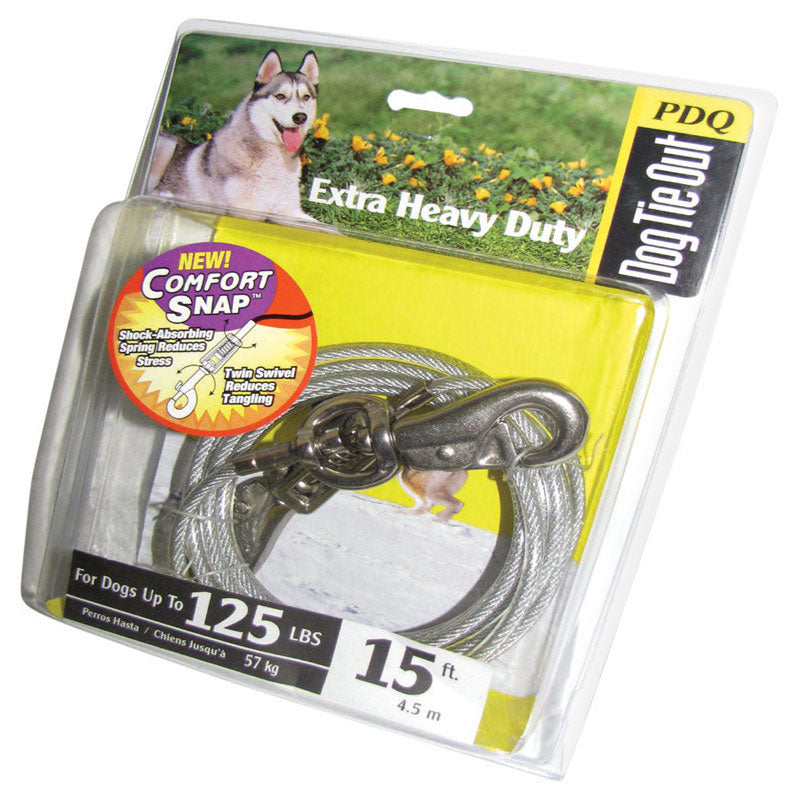 PDQ - PDQ Silver Tie-Out Vinyl Coated Cable Dog Tie Out X-Large [Q5715SPG99]