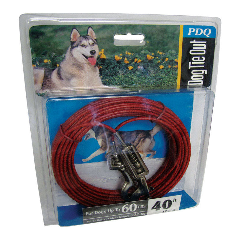 PDQ - PDQ Red Vinyl Coated Cable Dog Tie Out Large [Q3540SPG99]