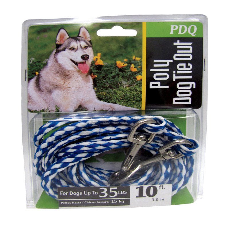 PDQ - PDQ Blue / White Tie-Out Poly Dog Tie Out Rope Small/Medium