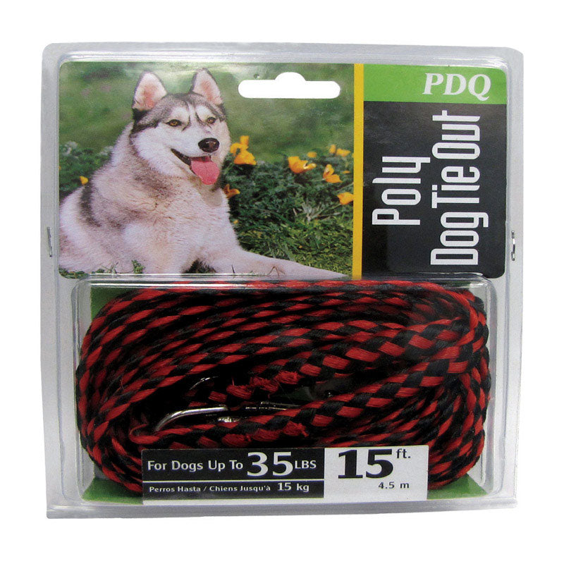 PDQ - PDQ Red / Black Poly Dog Tie Out Rope Small/Medium