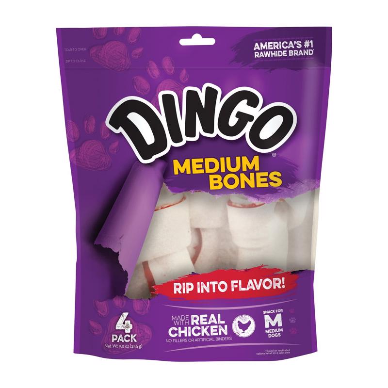 DINGO - Dingo Medium Adult Rawhide Bone Chicken 5.5 in. L 4 pk
