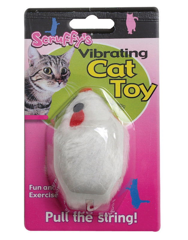 SCRUFFY - Scruffys White Plush/Synthetic Rubber Vibrating Mouse Pet Toy Small 1 pk