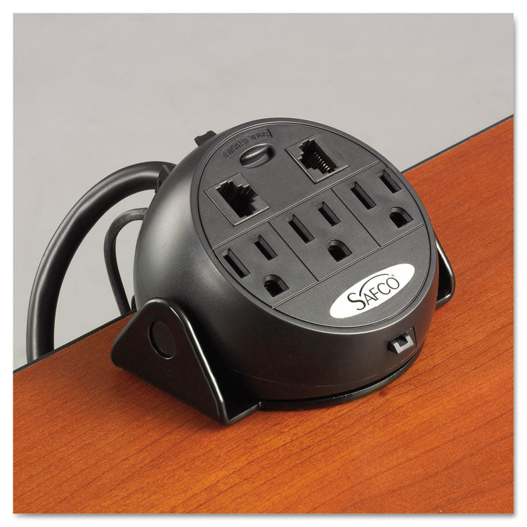 Safco - Power Module, 3 Outlets, 2 RJ-45 Ports, 8 ft Cord, Black