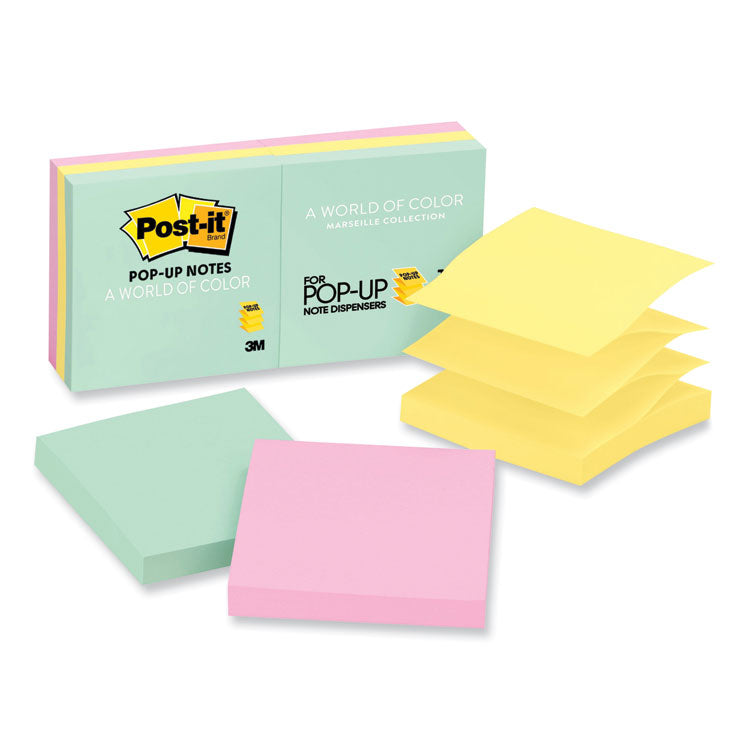 Post-it Dispenser Notes - Original Pop-up Refill, 3" x 3", Beachside Cafe Collection Colors, 100 Sheets/Pad, 6 Pads/Pack