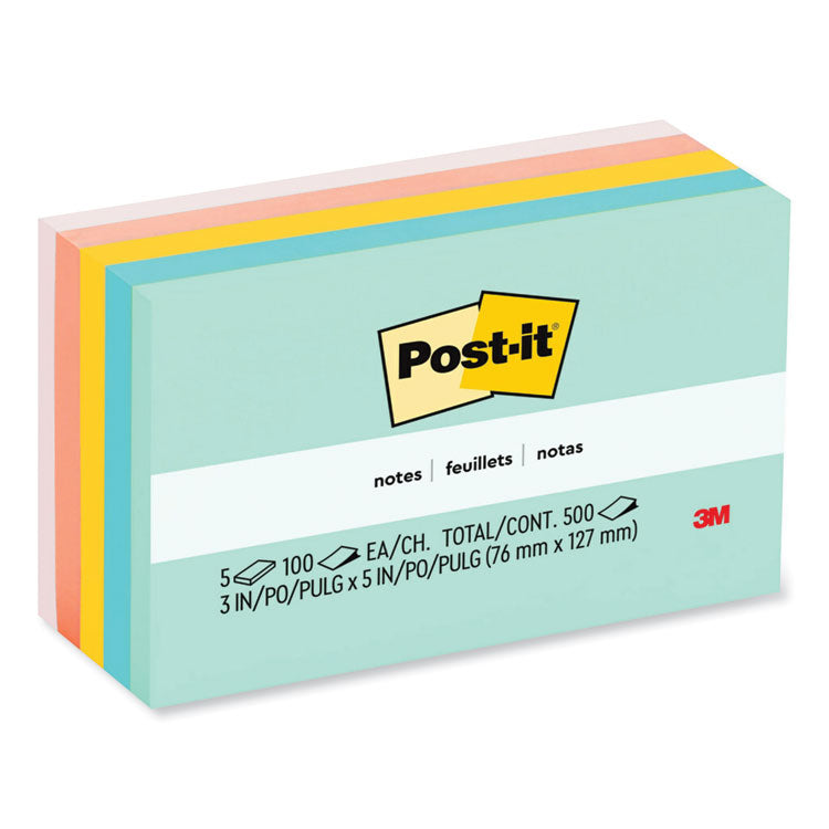 Post-it Notes - Original Pads in Beachside Cafe Collection Colors, 3" x 5", 100 Sheets/Pad, 5 Pads/Pack