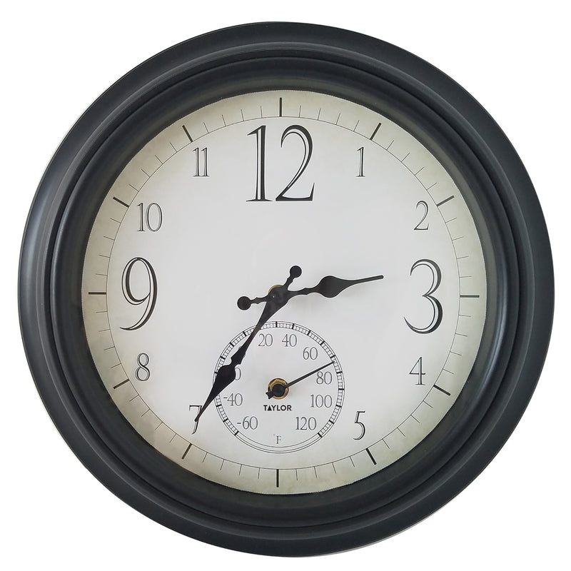 TAYLOR - Taylor Decorative Clock/Thermometer Plastic Black 14 in.