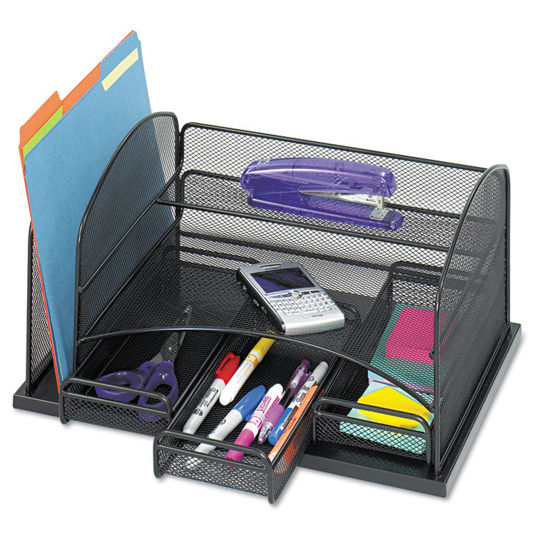 Safco - Onyx Organizer with 3 Drawers, 6 Compartments, Steel, 16 x 11.5 x 8.25, Black