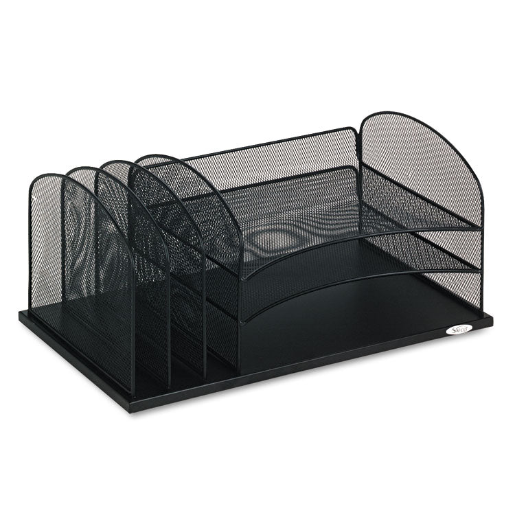 Safco - Onyx Desk Organizer with Three Horizontal and Three Upright Sections, Letter Size Files, 19.5 x 11.5 x 8.25, Black