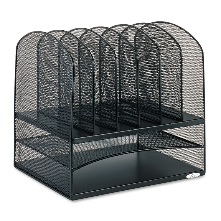 Safco - Onyx Mesh Desk Organizer with Two Horizontal and Six Upright Sections, Letter Size Files, 13.25" x 11.5" x 13", Black