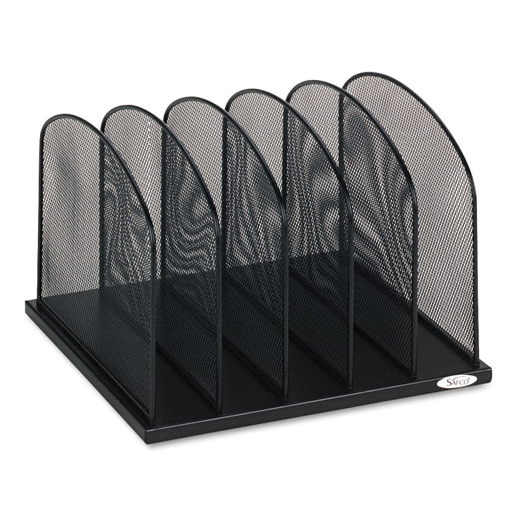 Safco - Onyx Mesh Desk Organizer with Upright Sections, 5 Sections, Letter to Legal Size Files, 12.5" x 11.25" x 8.25", Black