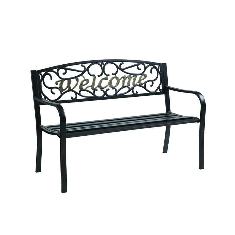 LIVING ACCENTS - Living Accents Black Steel Welcome Park Bench 33.5 in. H X 50.5 in. L X 23.5 in. D