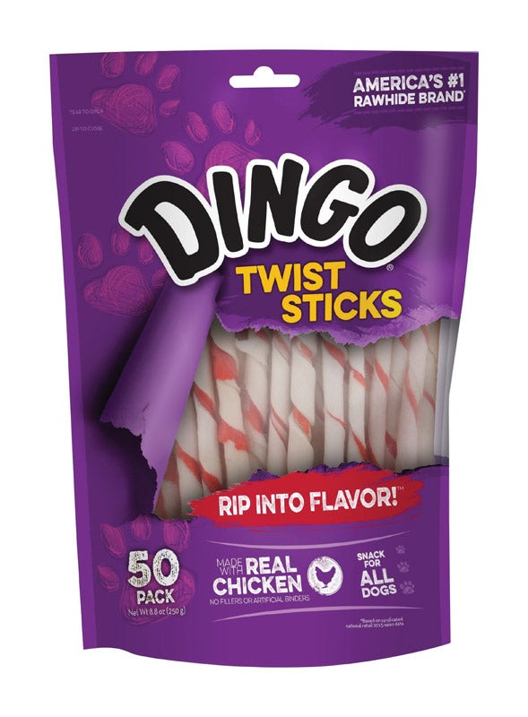 DINGO - Dingo Twist Sticks All Size Dogs Adult Rawhide Twists Chicken 50 pk