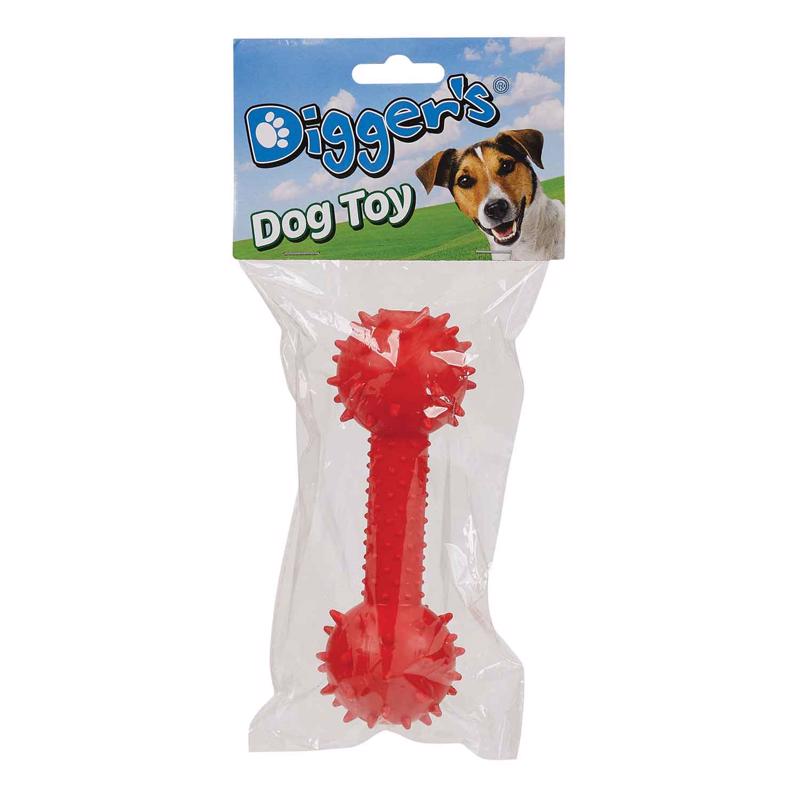 BOSS PET - Boss Pet Digger's Red Rubber Spiked TPR Dumbbell w/Bell Dog Toy Medium 1 pk