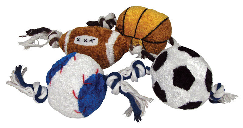 BOSS PET - Boss Pet Digger's Multicolored Plush/Rubber Rope Sports Ball Dog Toy Large 1 pk