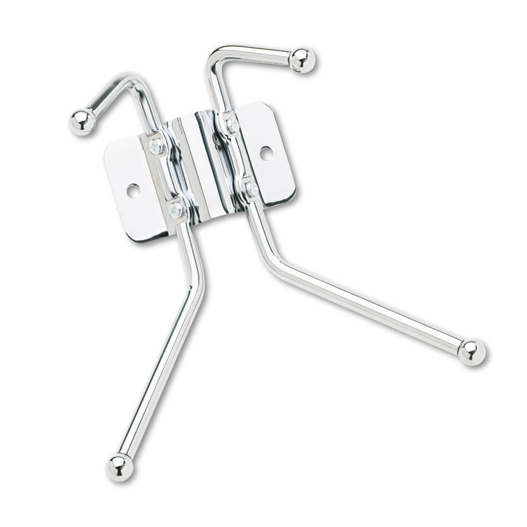 Safco - Metal Wall Rack, Two Ball-Tipped Double-Hooks, Metal, 6.5w x 3d x 7h, Chrome