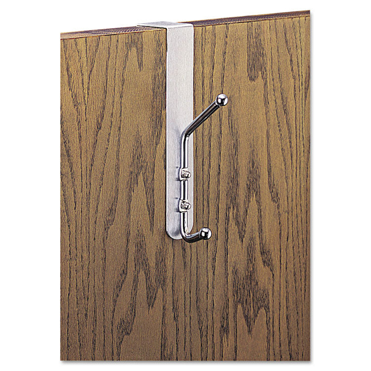 Safco - Over-The-Door Double Coat Hook, Chrome-Plated Steel, Satin Aluminum Base