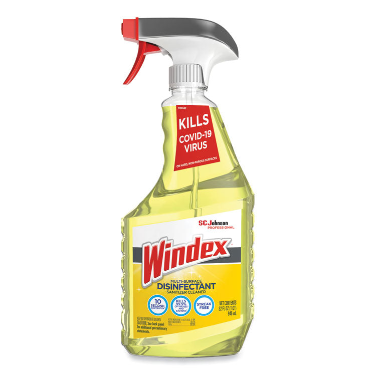 Windex - Multi-Surface Disinfectant Cleaner, Fresh Scent, 32 oz Spray Bottle, 8/Carton