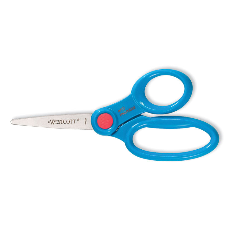 Westcott - Kids' Scissors with Antimicrobial Protection, Pointed Tip, 5" Long, 2" Cut Length, Randomly Assorted Straight Handles