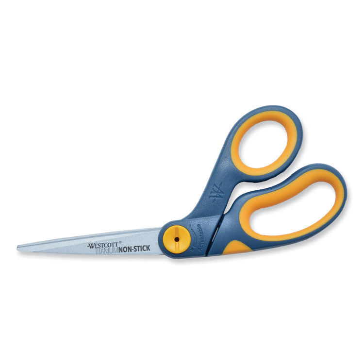 Westcott - Non-Stick Titanium Bonded Scissors, 8" Long, 3.25" Cut Length, Gray/Yellow Bent Handle