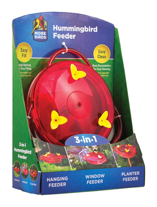 MORE BIRDS - More Birds Hummingbird Plastic Nectar Feeder 3 ports - Case of 4